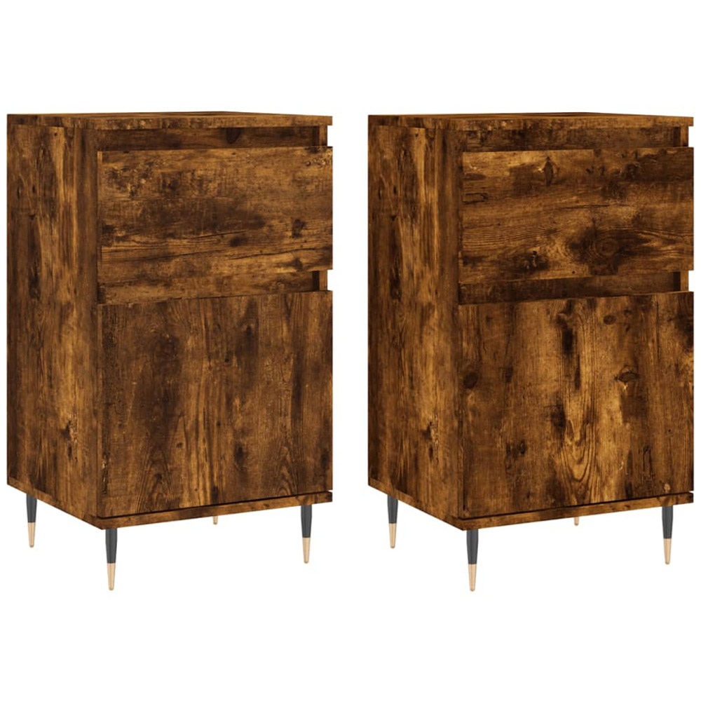 vidaXL Single Door Single Drawer Smoked Oak Sideboard Set of 2 Image 2