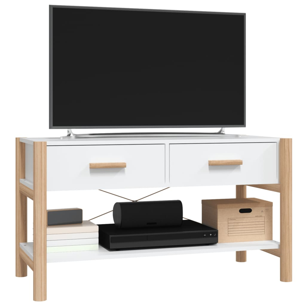 vidaXL 2 Drawer Single Shelf White TV Cabinet Image 4