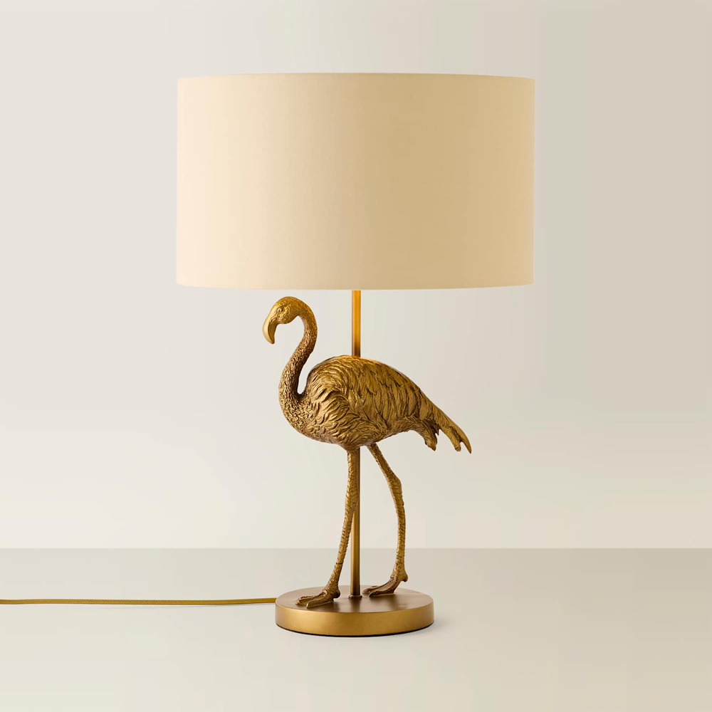 ValueLights Flo Flamingo Beige and Gold Inner Shade Bronze Table Lamp with Bulb Image 3
