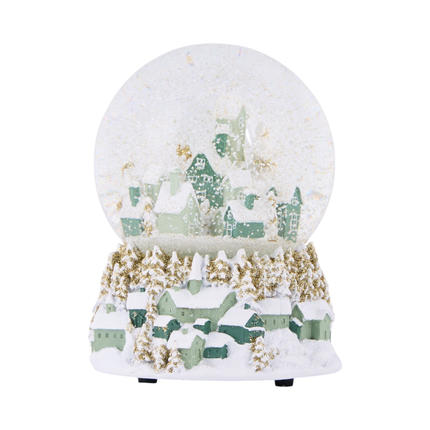 Village Scene Musical Snow GlobeWhite and Green Image 4
