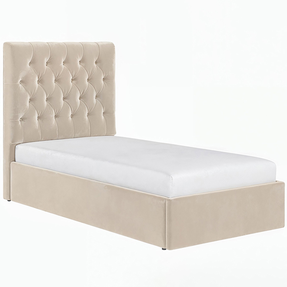 Flair Milan Single Beige Velvet Lift-Up Ottoman Bed Image 2