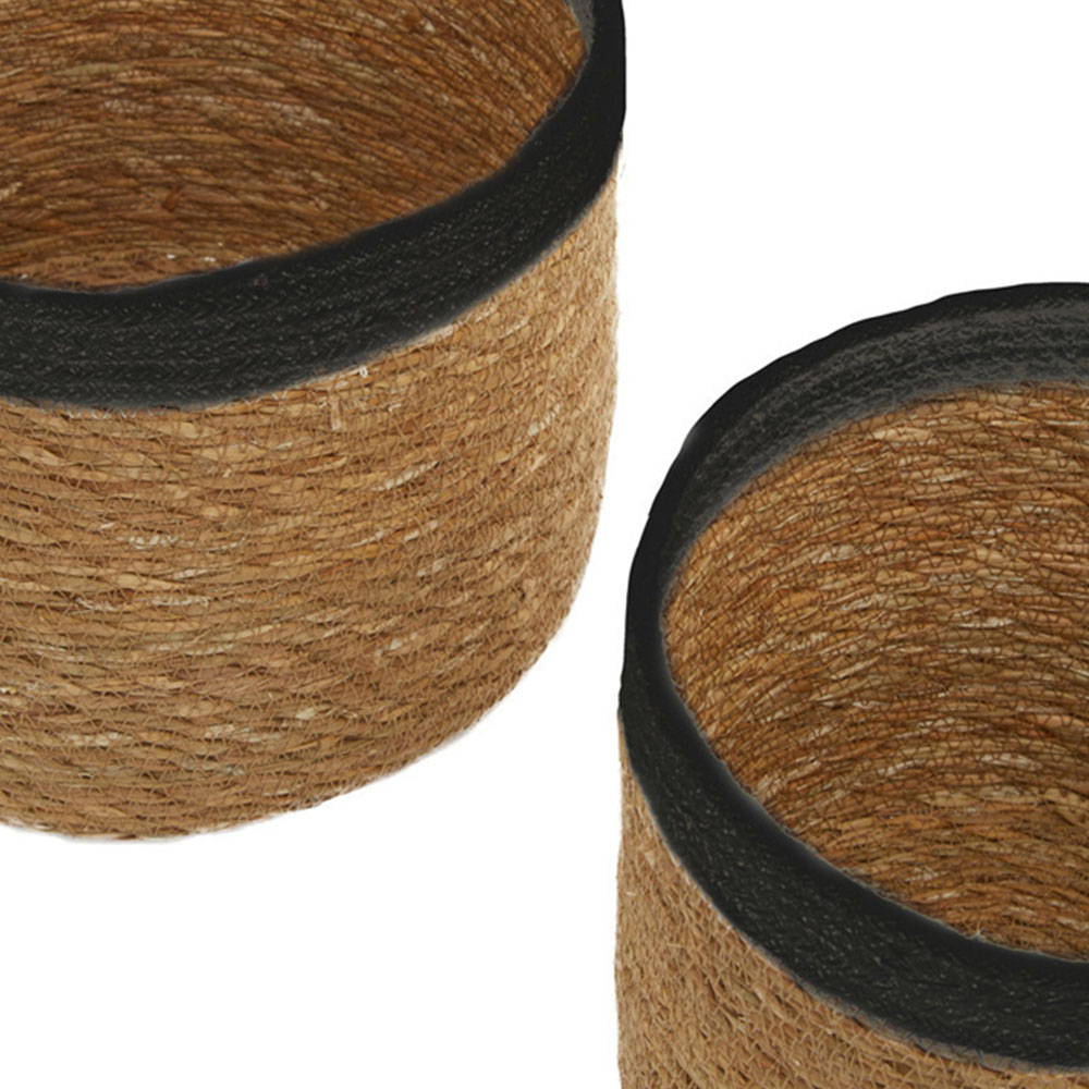 Premier Housewares Natural and Black Round Seagrass Basket Set of 3 Image 3