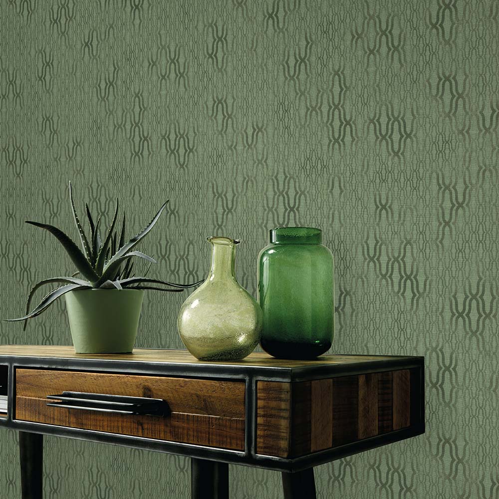 Erismann Soft Geometric Trellis Green Non Woven Vinyl Wallpaper Image 4