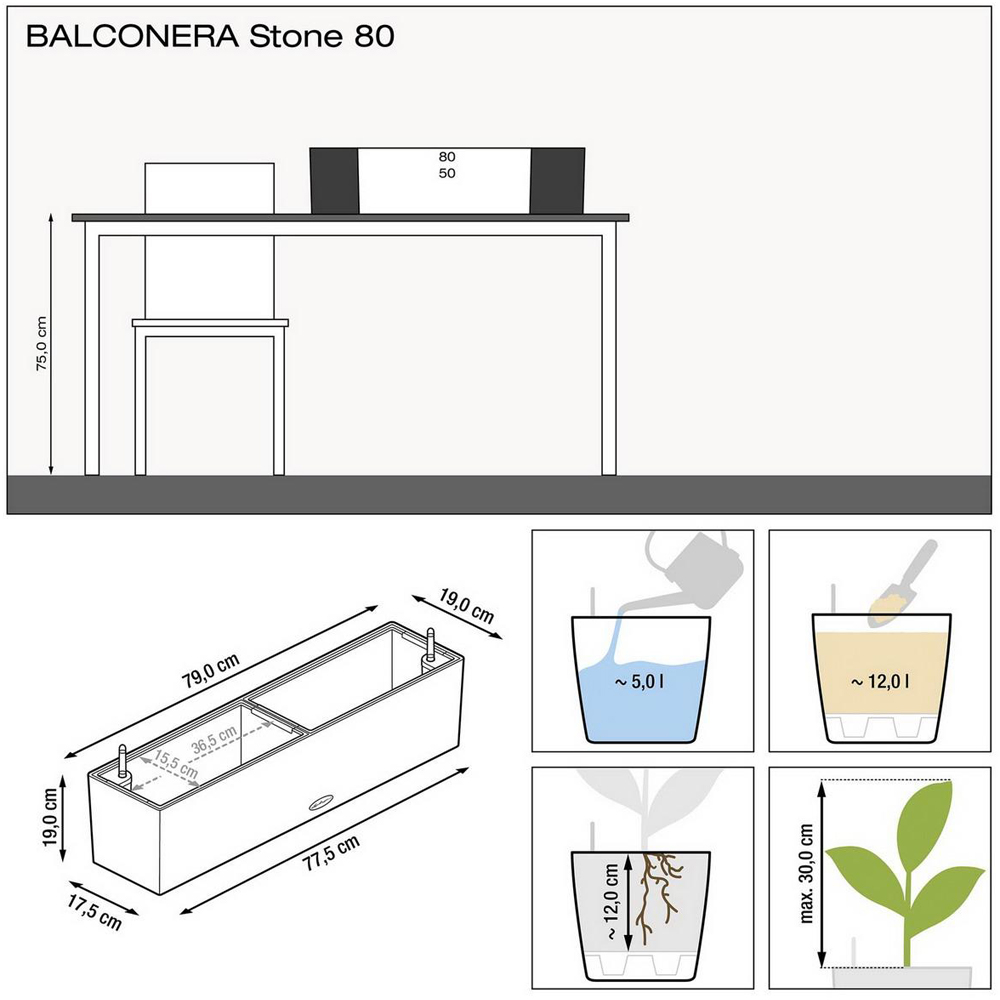 Lechuza Balconera Colour 80 Graphite Black Self-Watering Planter 19cm Image 9
