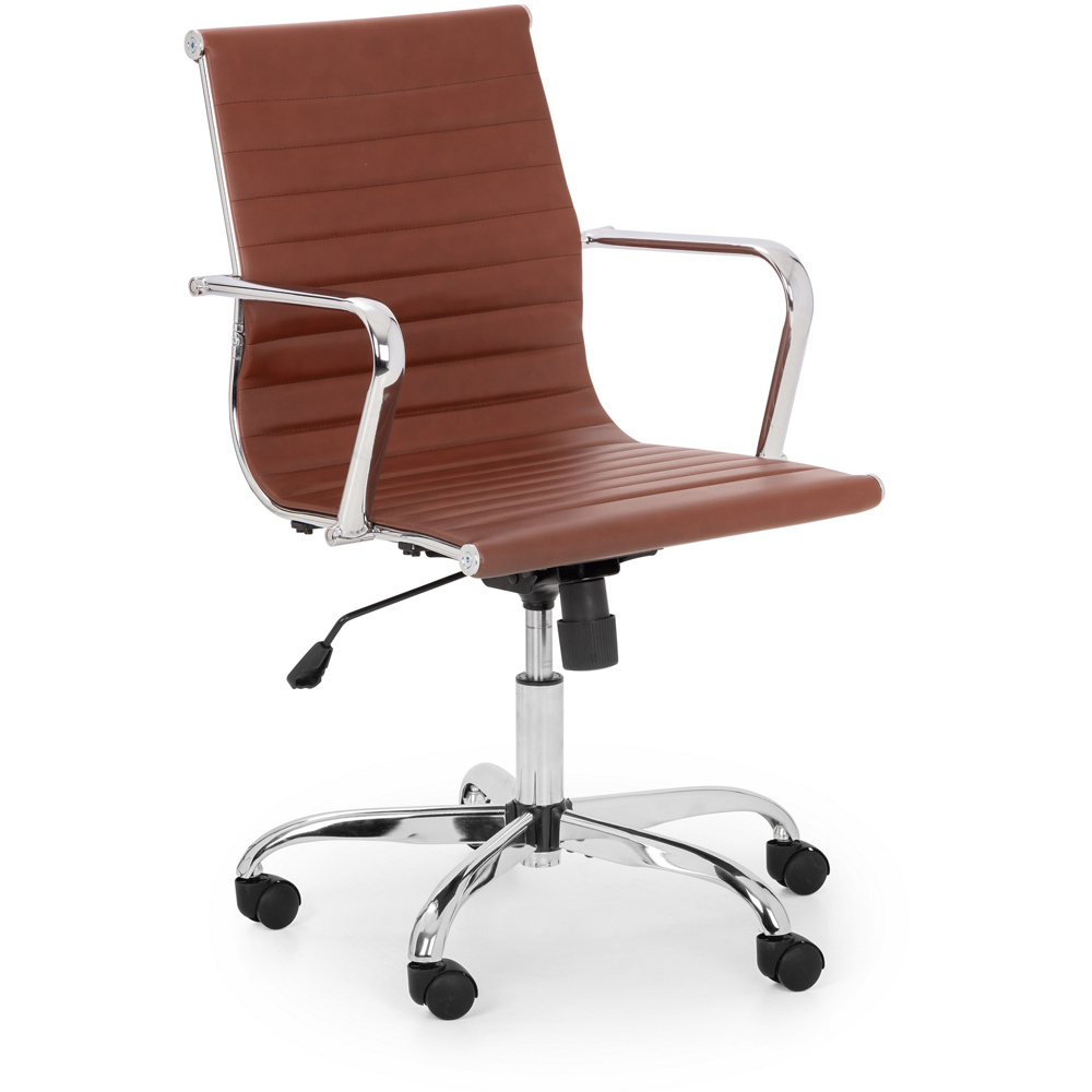Julian Bowen Gio Brown and Chrome Faux Leather Swivel Office Chair Image 2