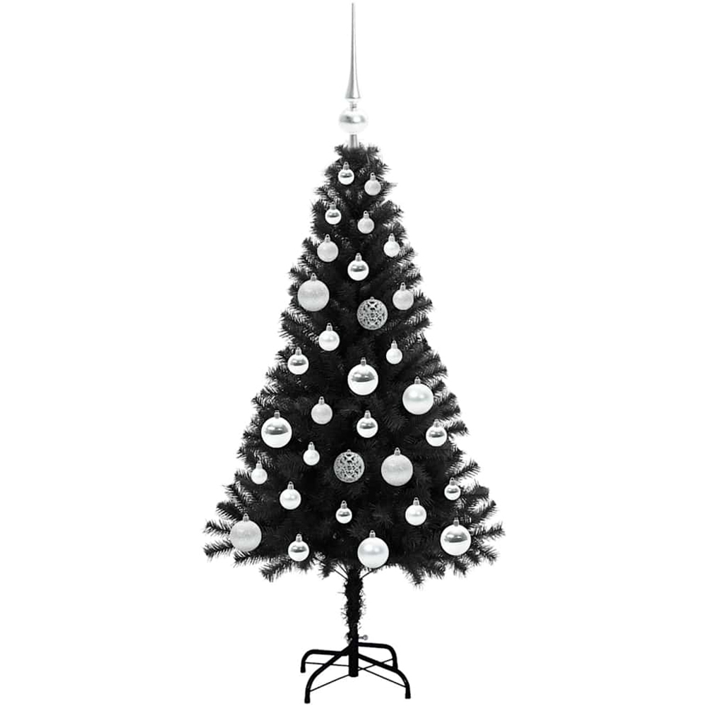 vidaXL Pre-Lit Silver Baubles Black Artificial Christmas Tree 4ft Image 4