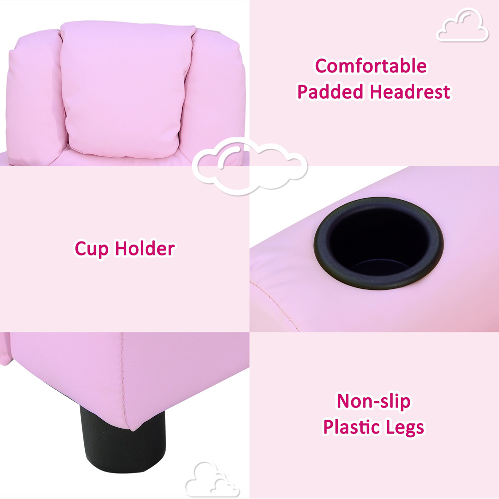 HOMCOM Kids Single Seat Pink Sofa with Cup Holder Image 4
