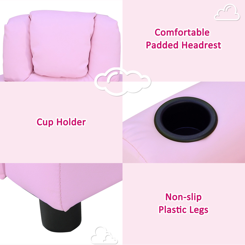 Portland Kids Single Seat Pink Sofa with Cup Holder Image 4