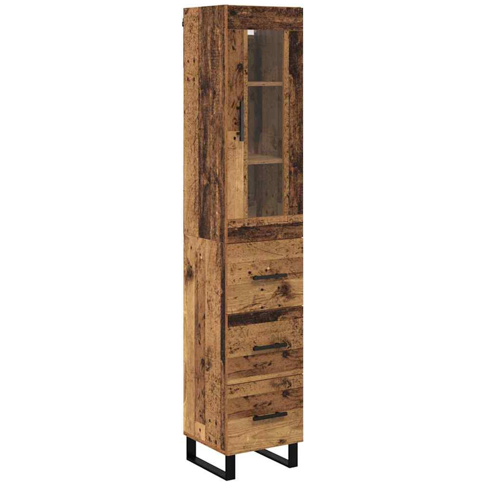 vidaXL Single Glass Door 3 Drawer Old Wood Tall Slim Highboard Image 2