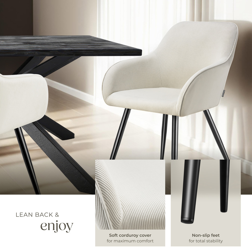 tectake Marilyn Set of 6 Cream and Black Corduroy Padded Dining Chair Image 4