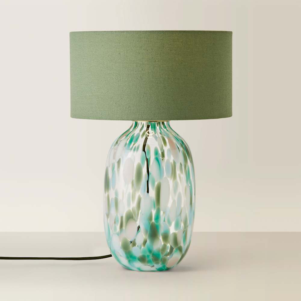 ValueLights Belinda Green Confetti Glass Table Lamp with Drum Shade and Bulb Image 3