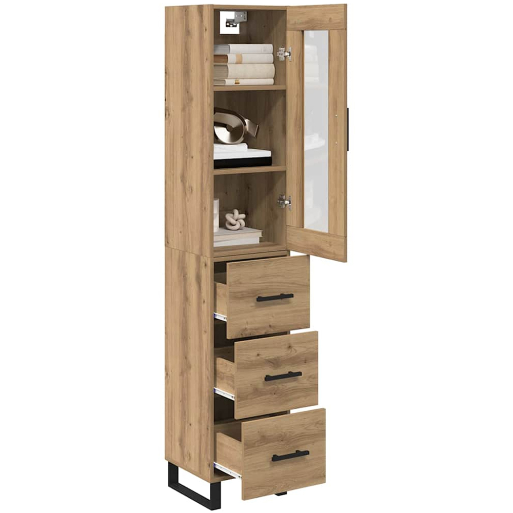 vidaXL Single Glass Door 3 Drawer Artisan Oak Tall Slim Highboard Image 3