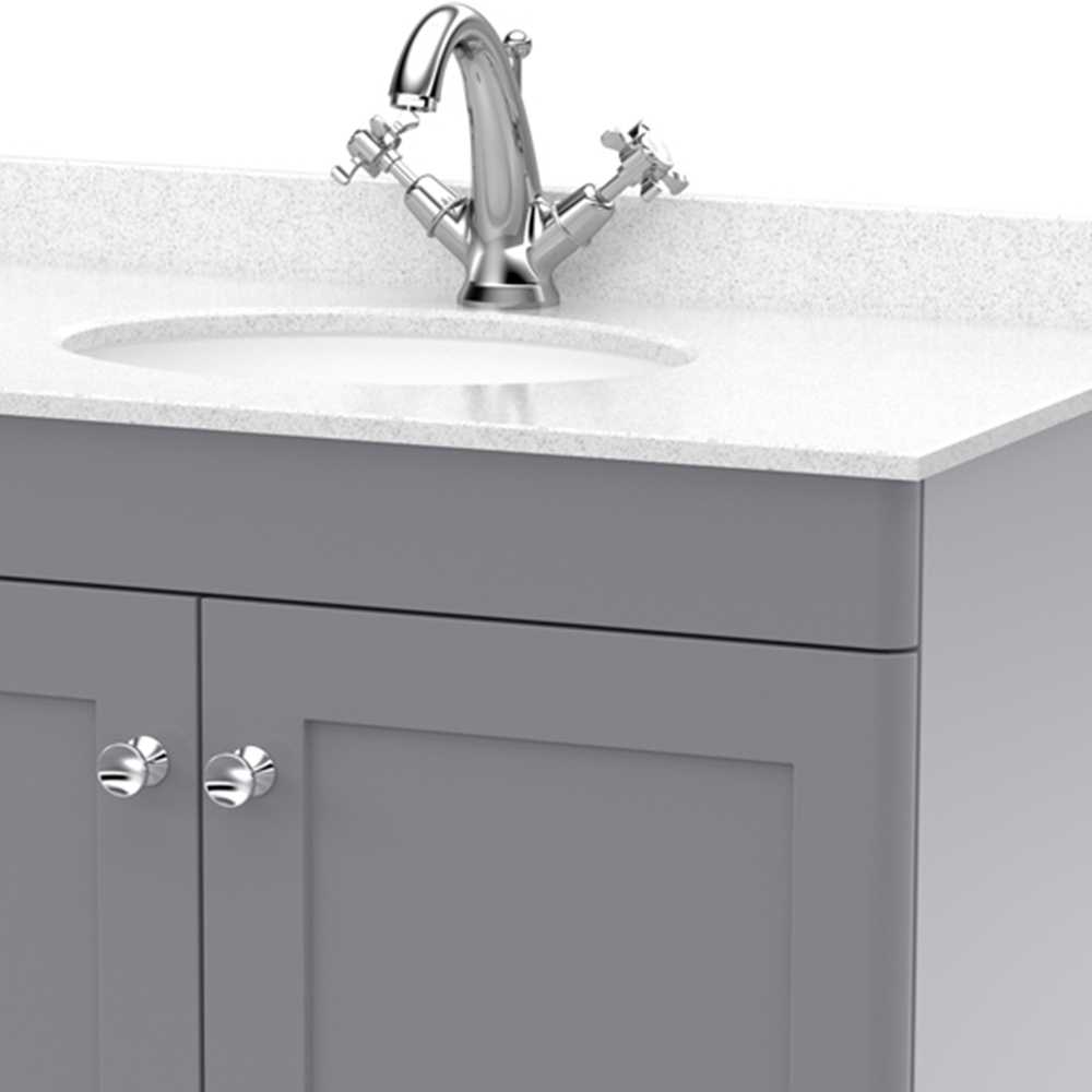 nuie Classique 2 Door Satin Grey Floor Standing Unit and 1 Tap Hole Marble Top Oval Basin 800mm Image 2