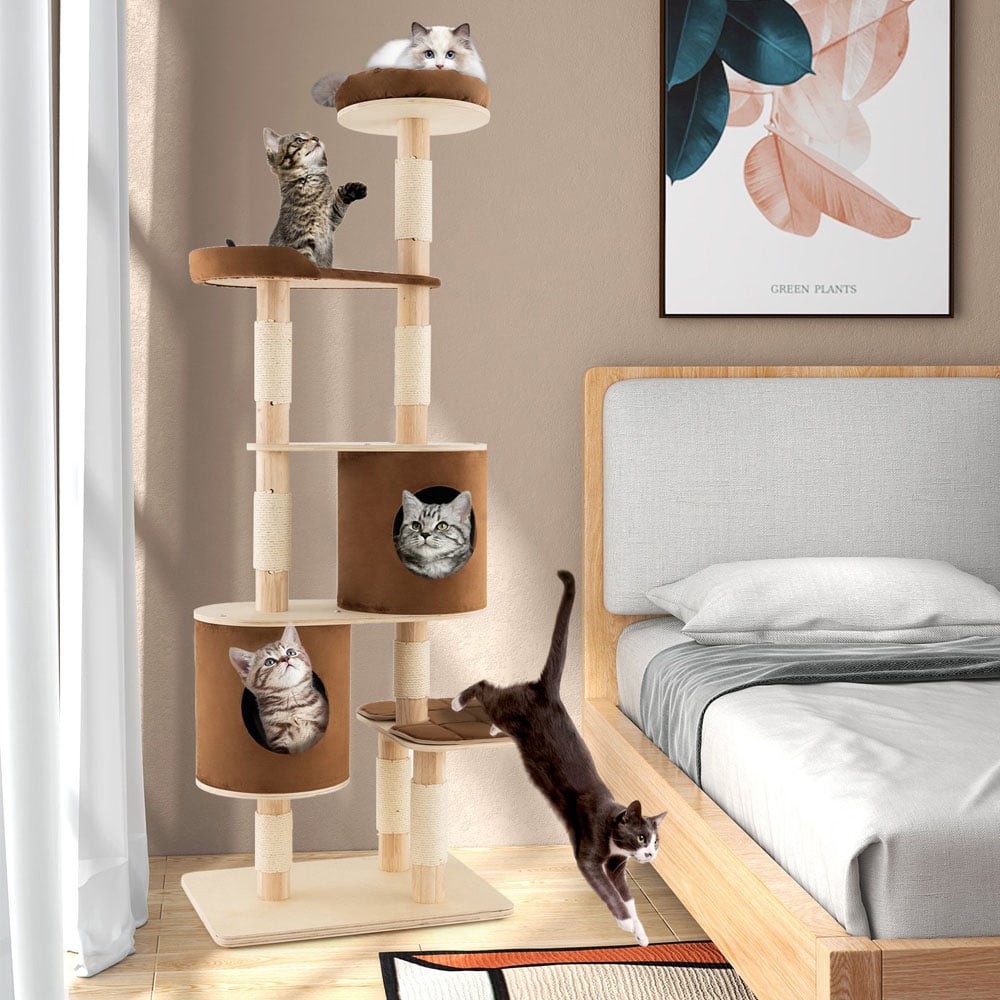 Costway 190cm Brown Sisal Rope Cat Tree Scratcher Image 2