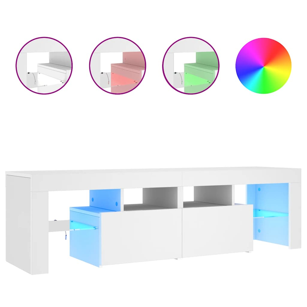 vidaXL 2 Door 4 Shelf White TV Cabinet with LED Lights Image 6