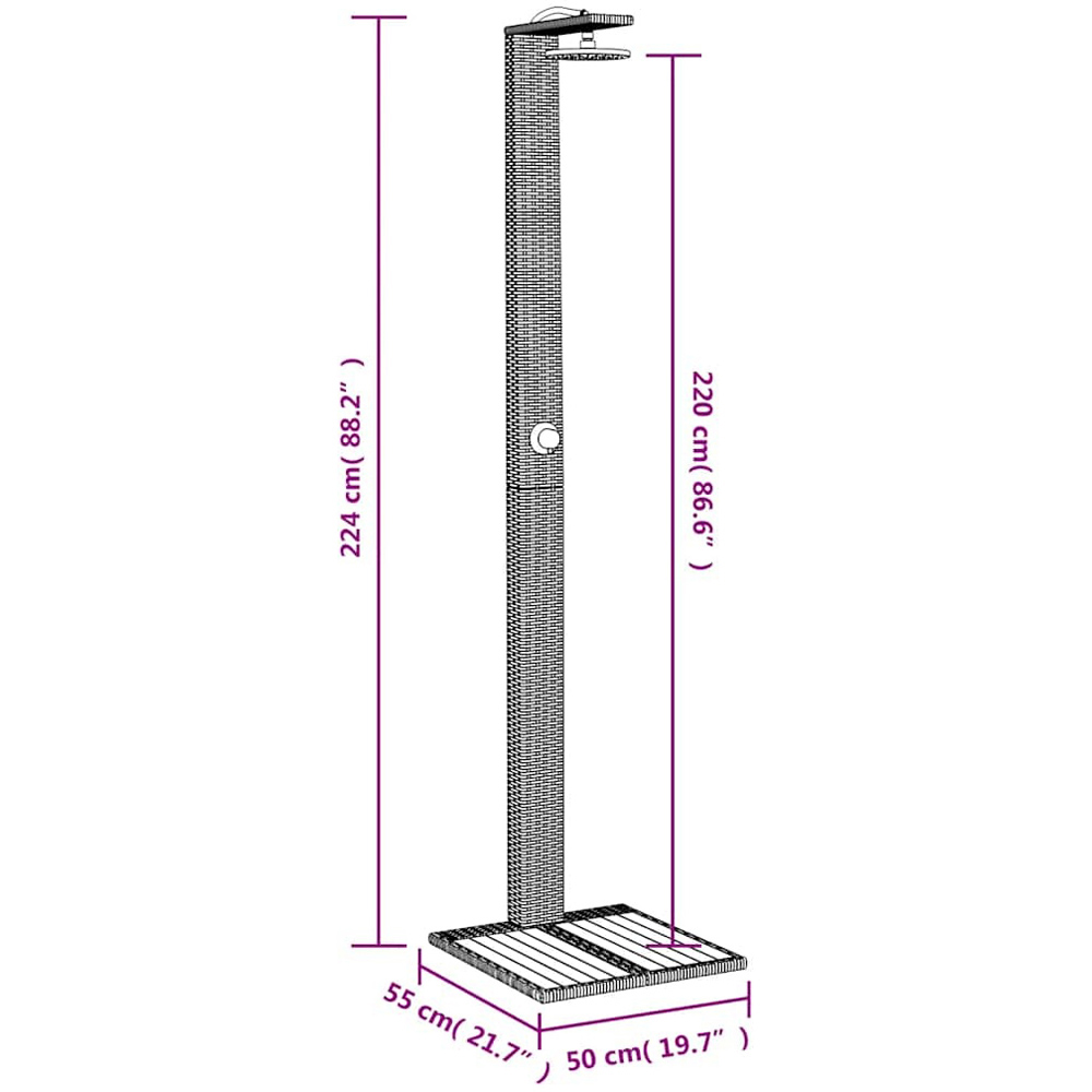 Wallplus Black Poly Rattan and Acacia Wood Outdoor Shower with PVC Hose and Alloy Handle 224cm Image 9