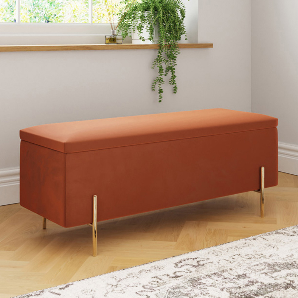 GFW Mystica Russet Velvet Ottoman Storage Bench Image 1