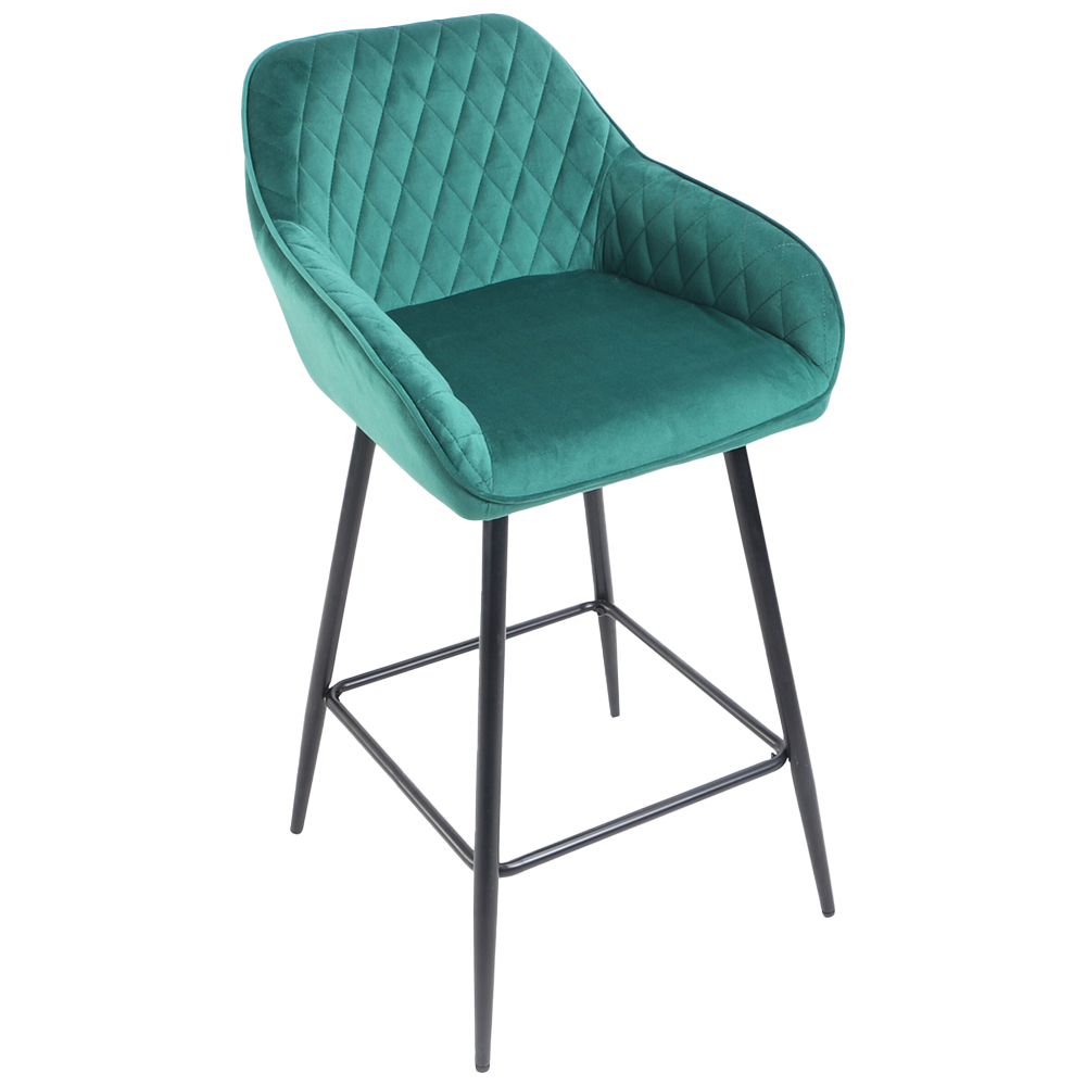 Neo Green Crushed Velvet Diamond Quilted Bar Stool Set of 2 Image 4