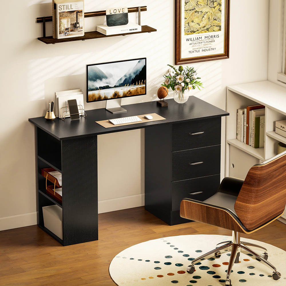 Portland 3 Drawer 3 Shelf Customisable Computer Desk Black Image 4
