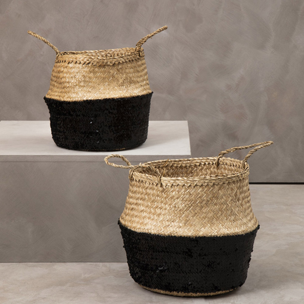 Premier Housewares Black Sequin and Natural Small Seagrass Basket Image 6