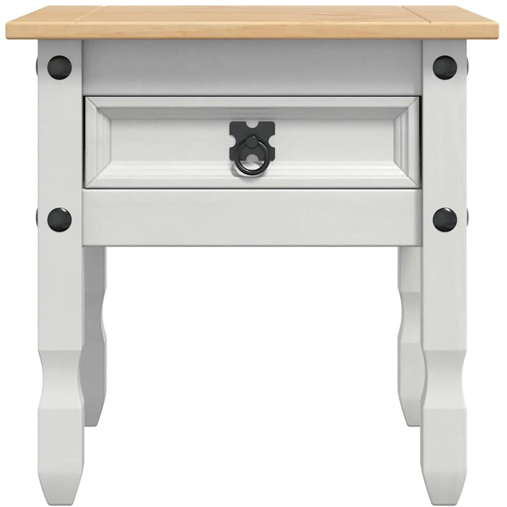vidaXL Corona Single Drawer White Solid Pine Wood End Table Image 6