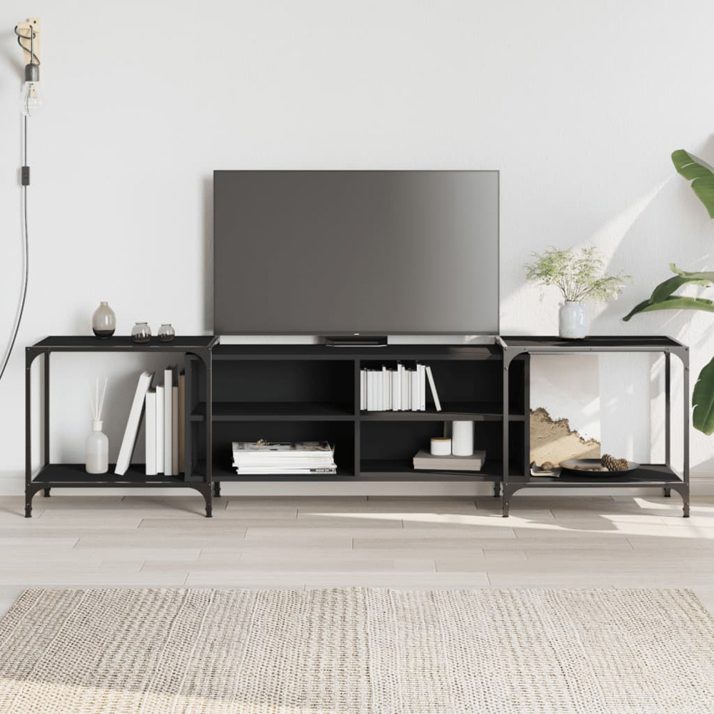 vidaXL 4 Shelf Black Wood and Metal Adjustable TV Cabinet Image 1