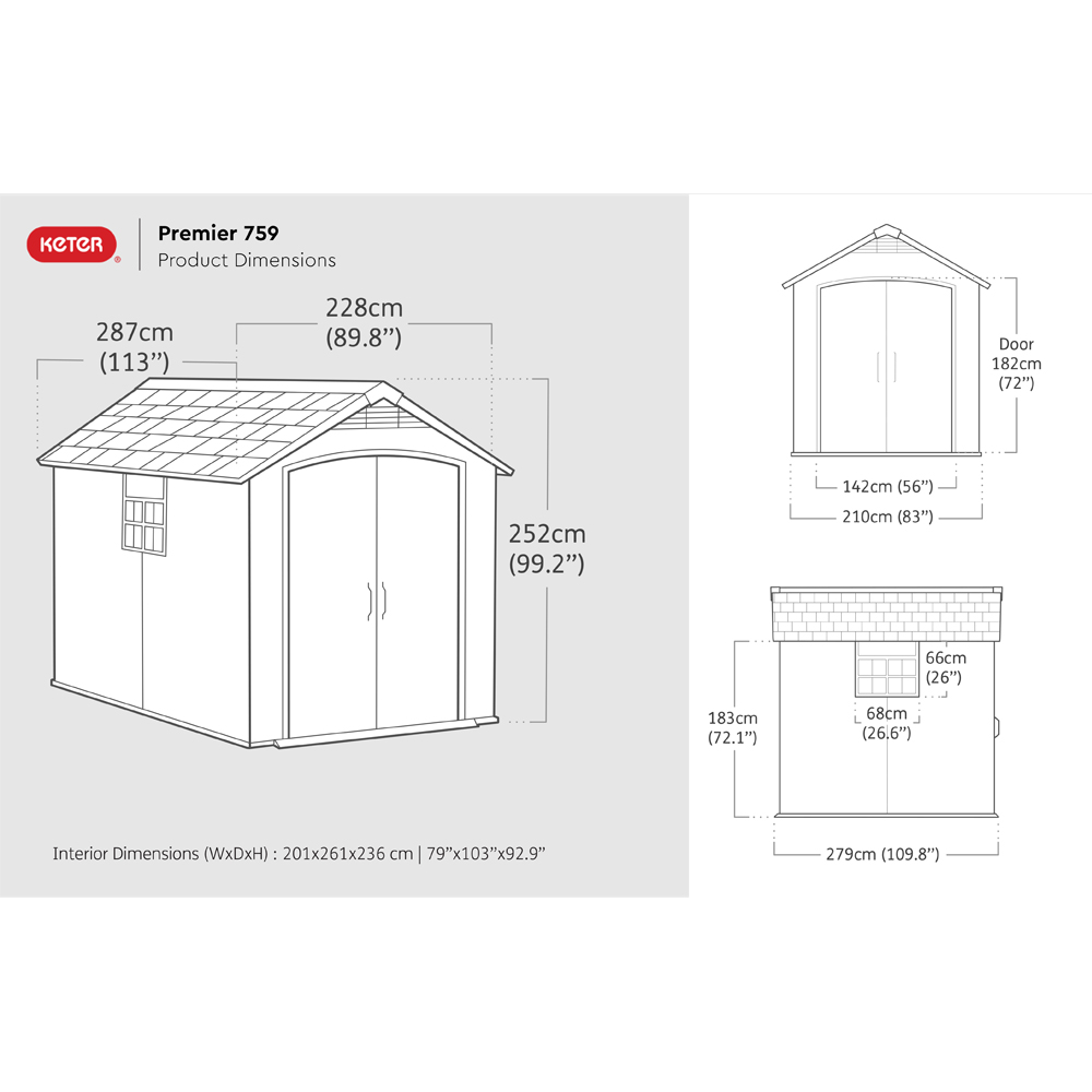 Keter Premier 7.5 x 9ft Grey Outdoor Apex Garden Storage Shed Image 9