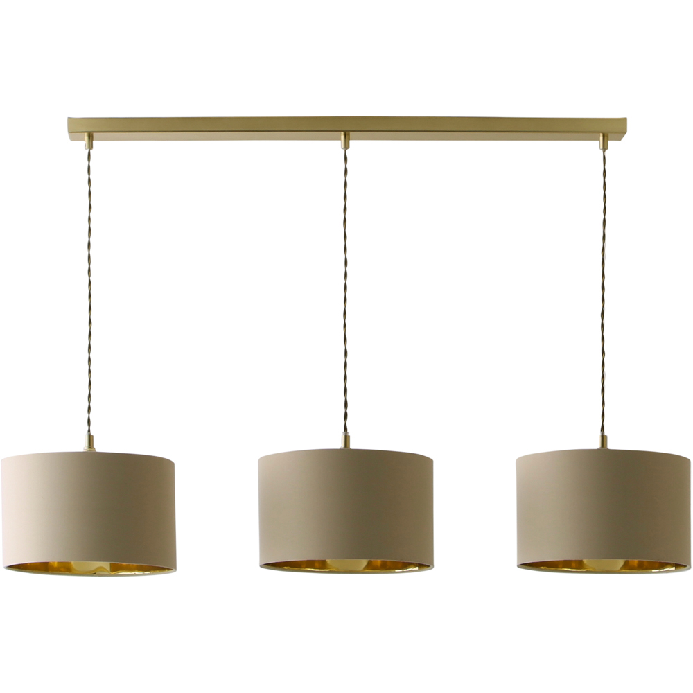 ValueLights Reni Natural and Gold Drum Shade 3 Drop Bar Gold Diner LED Ceiling Light Image 1