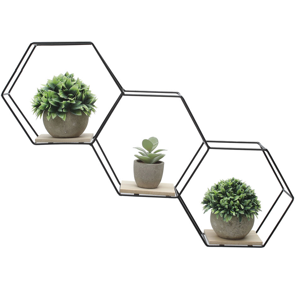 Living and Home 3 Compartment Hexagon Wall Shelf with Iron Frame Image 4
