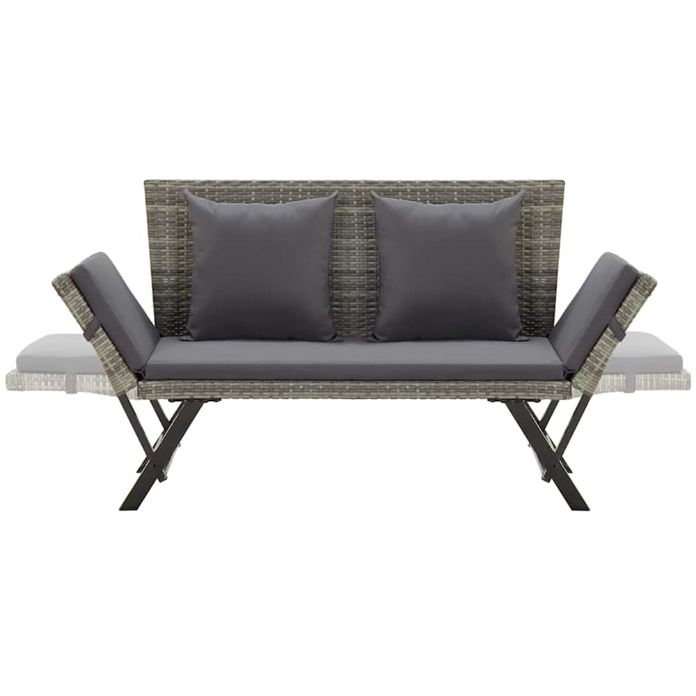 vidaXL 2 in 1 Grey PE Rattan Garden Bench with Cushions Image 2