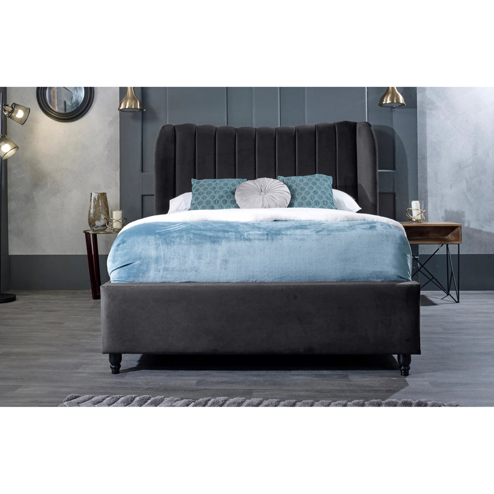 Eleganza Home Carli Double Steel Plush Velvet Bed Frame with Lined Headboard Image 3