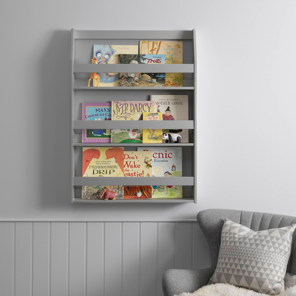 Noa and Nani Hakan 3 Shelf Silk Grey Wall Mounted Bookcase Image 6