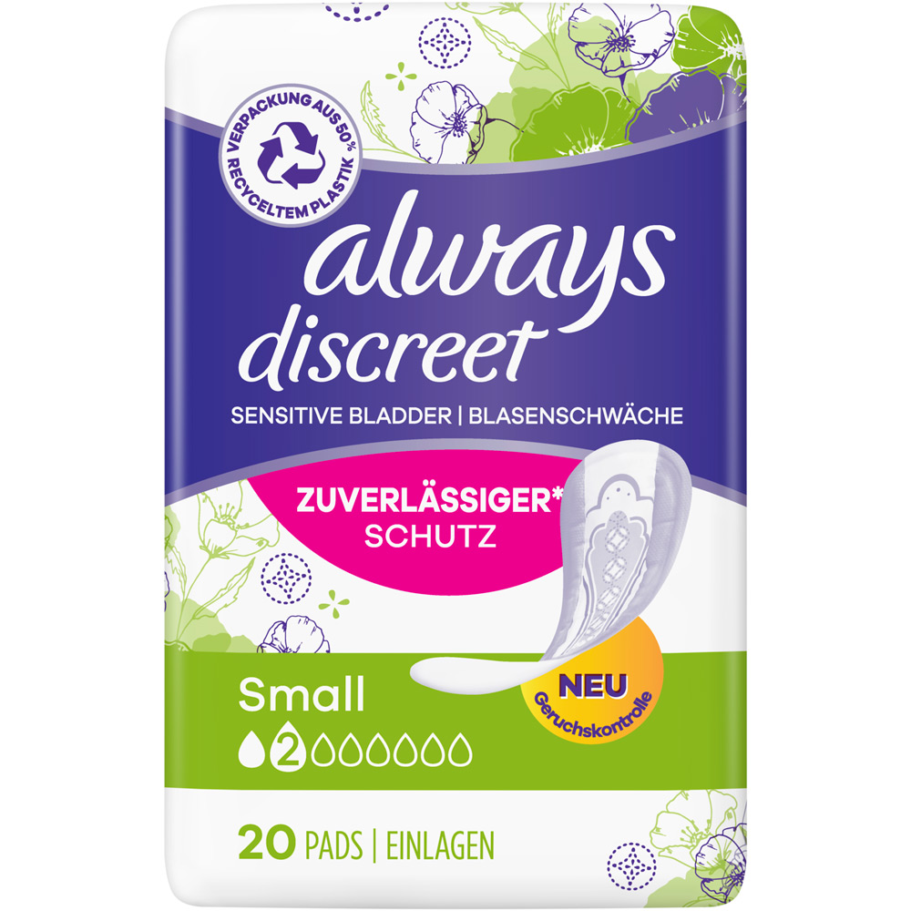 Always Discreet Sensitive Bladder Incontinence Pads Small 20 Pack Image 1