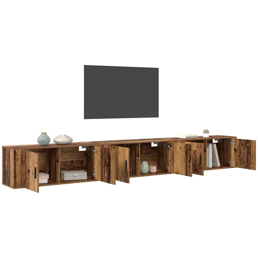 vidaXL 2 Door Old Wood Wall Mounted Wide TV Unit Set of 3 Image 2