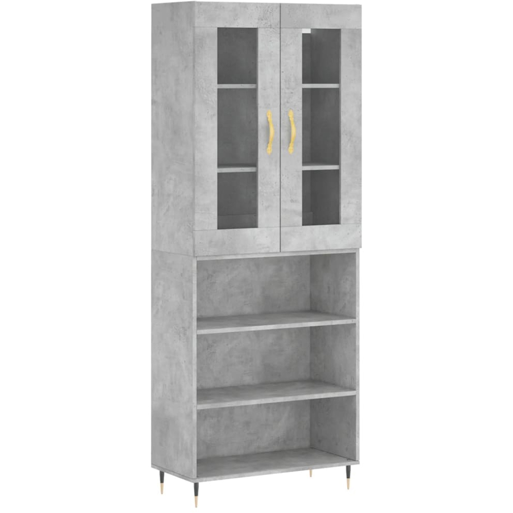 vidaXL 2 Glass Door 3 Shelf Concrete Grey Highboard Image 2