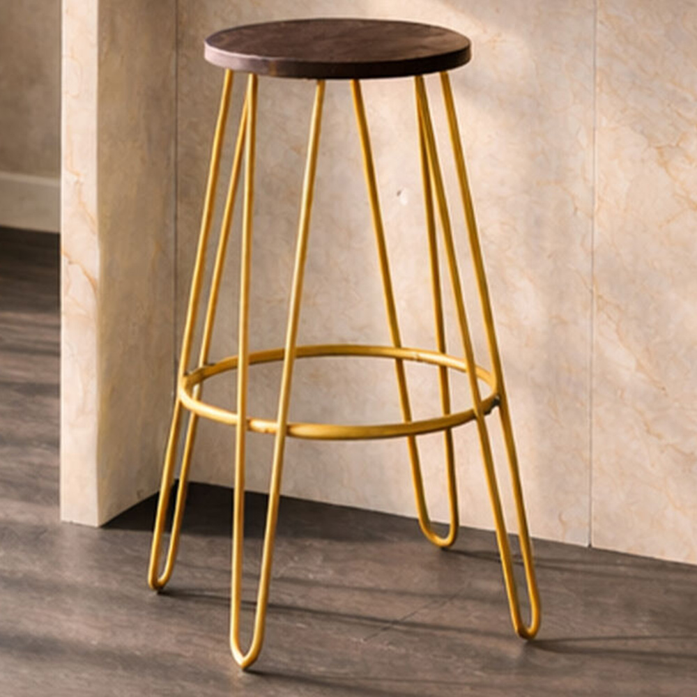 Premier Housewares District Gold Finish Metal Frame Bar Stool Image 1