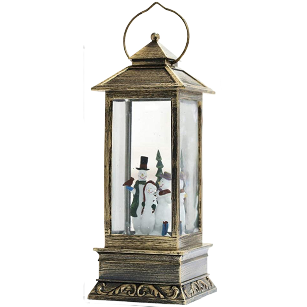 Shatchi Chrome Glitter Snowman Scene Musical LED Lantern Image 1