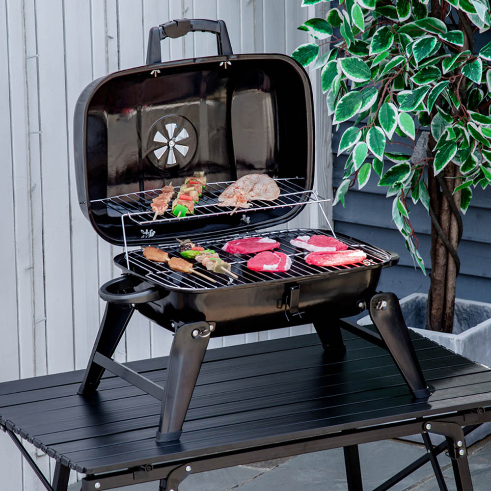 Outsunny Black Portable Charcoal BBQ Grill Wilko