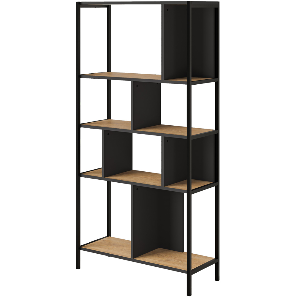 Decortie Midi 5 Shelf Oak Silky Black Modern Tall Bookcase Image 2