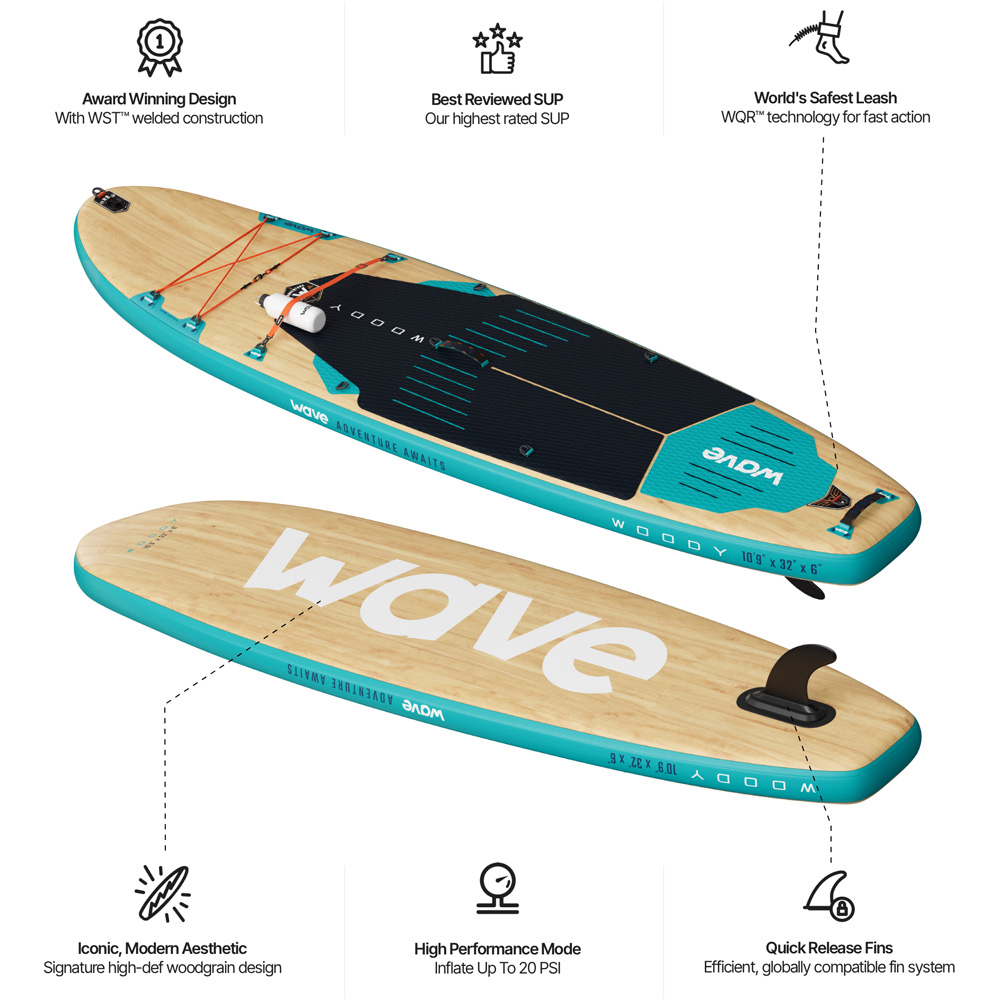 Wave Woody 3.0 SUP 10.9ft Aqua Inflatable Paddleboard Image 8