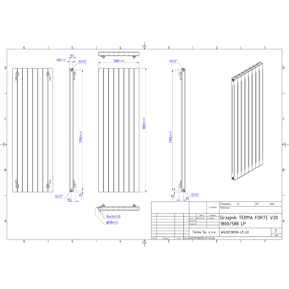 Terma Forte 5555 BTU Metallic Grey Double Panel Radiator 1800 x 588mm Image 9