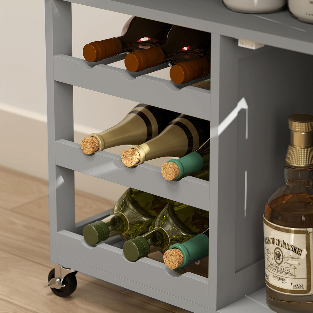 Portland 3 Door Single Drawer Grey Rolling Kitchen Island Trolley Image 3