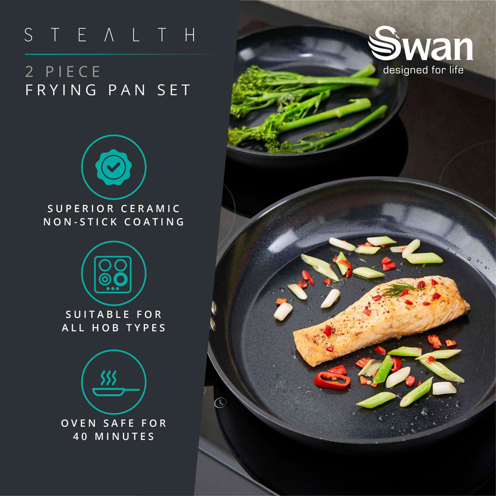 Swan Stealth 2 Piece Black Forged Aluminium Frying Pan Set Image 3