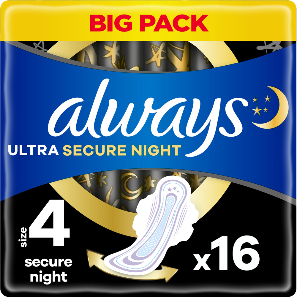 Always Ultra Secure Night Sanitary Towels with Wings Size 4 x 16 Pack Image 2