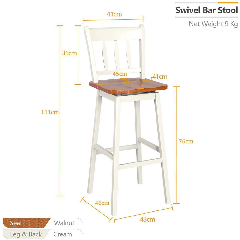 Costway Cream Swivel Rubber Wood Bar Stool Set of 2 Image 6