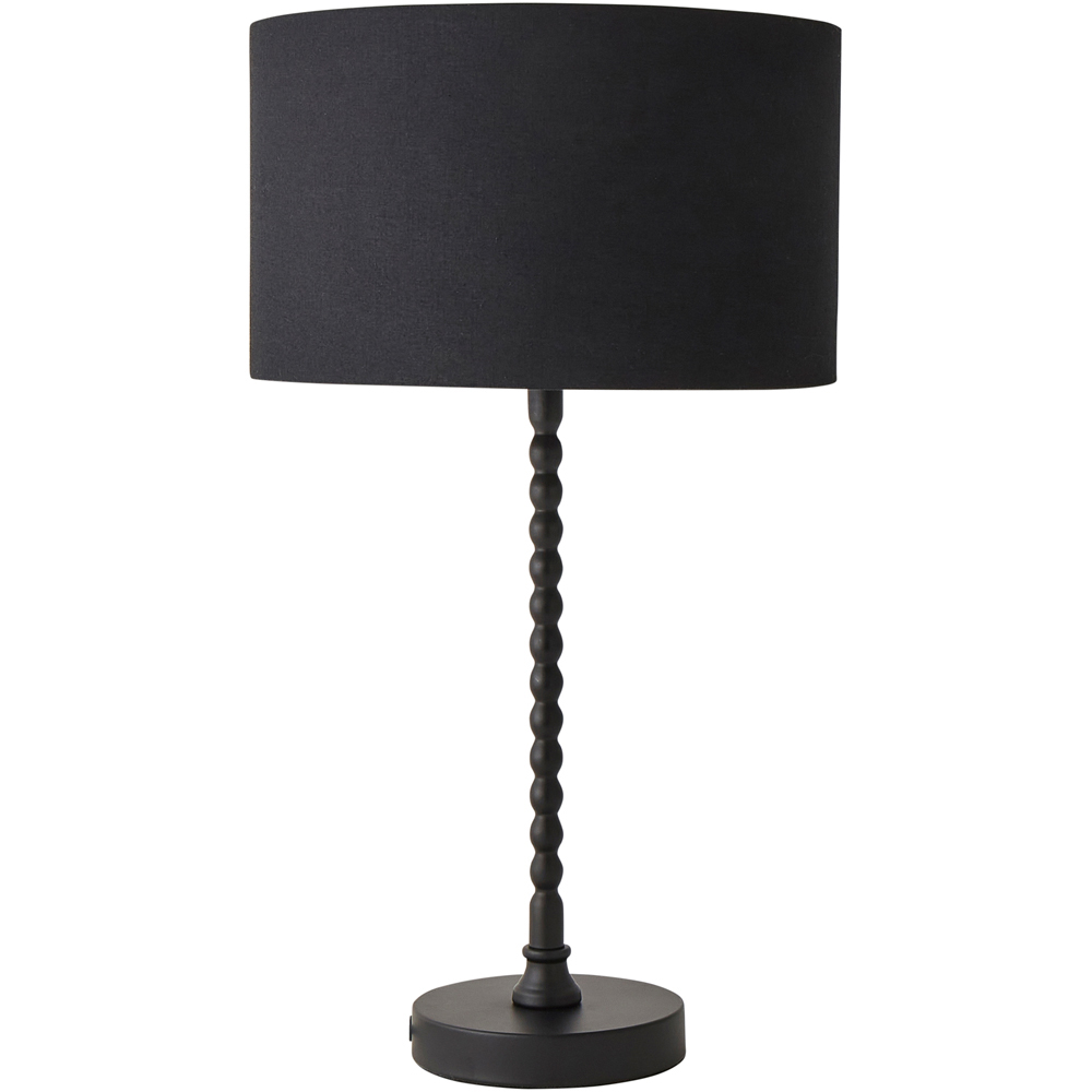 ValueLights Maeve Black Fabric Drum Shade Bobbin Bobble Table Lamp and Bulb Image 1