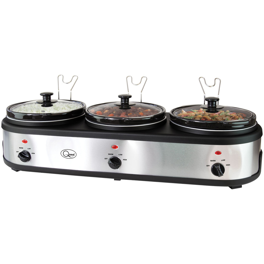 Quest Stainless Steel 3 Pot Electric Slow Cooker and Buffet Server Image 1