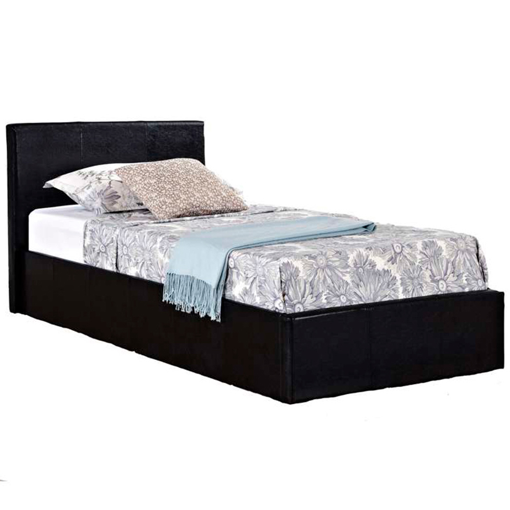Berlin Single Black Faux Leather Ottoman Bed Image 4
