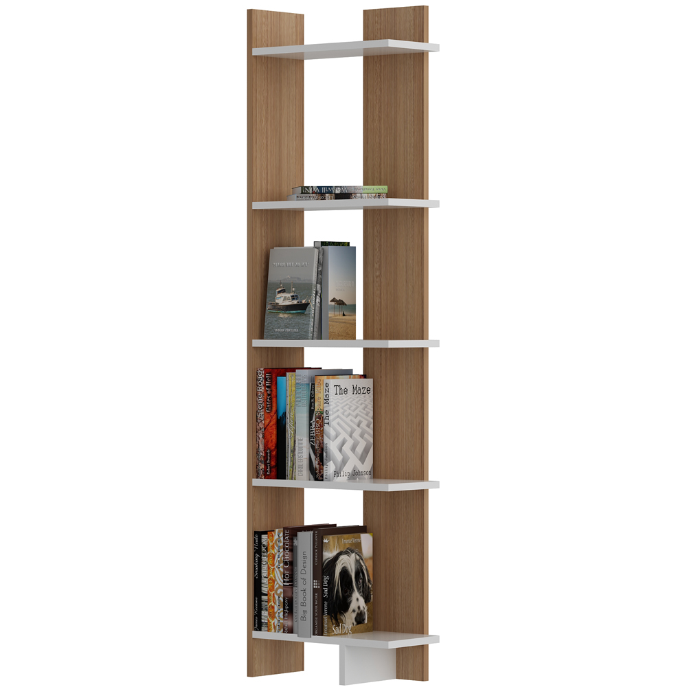 Decorotika Alis 5 Tier Teak and White Corner Bookcase Image 2
