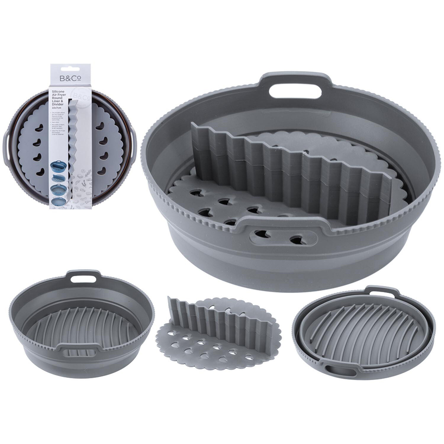Air Fryer Pop-Up Round Silicone Liner and Divider - Grey Image